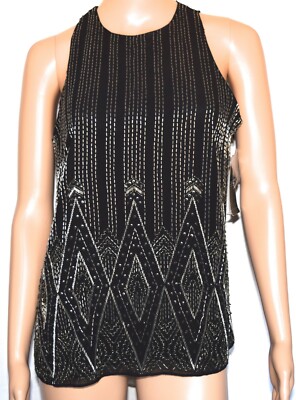 black sequin sleeveless blouse