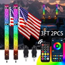 2x 1~3FT Thick LED Whip Spiral Chasing RGB Fat Whip Light For Can Am Polaris RZR