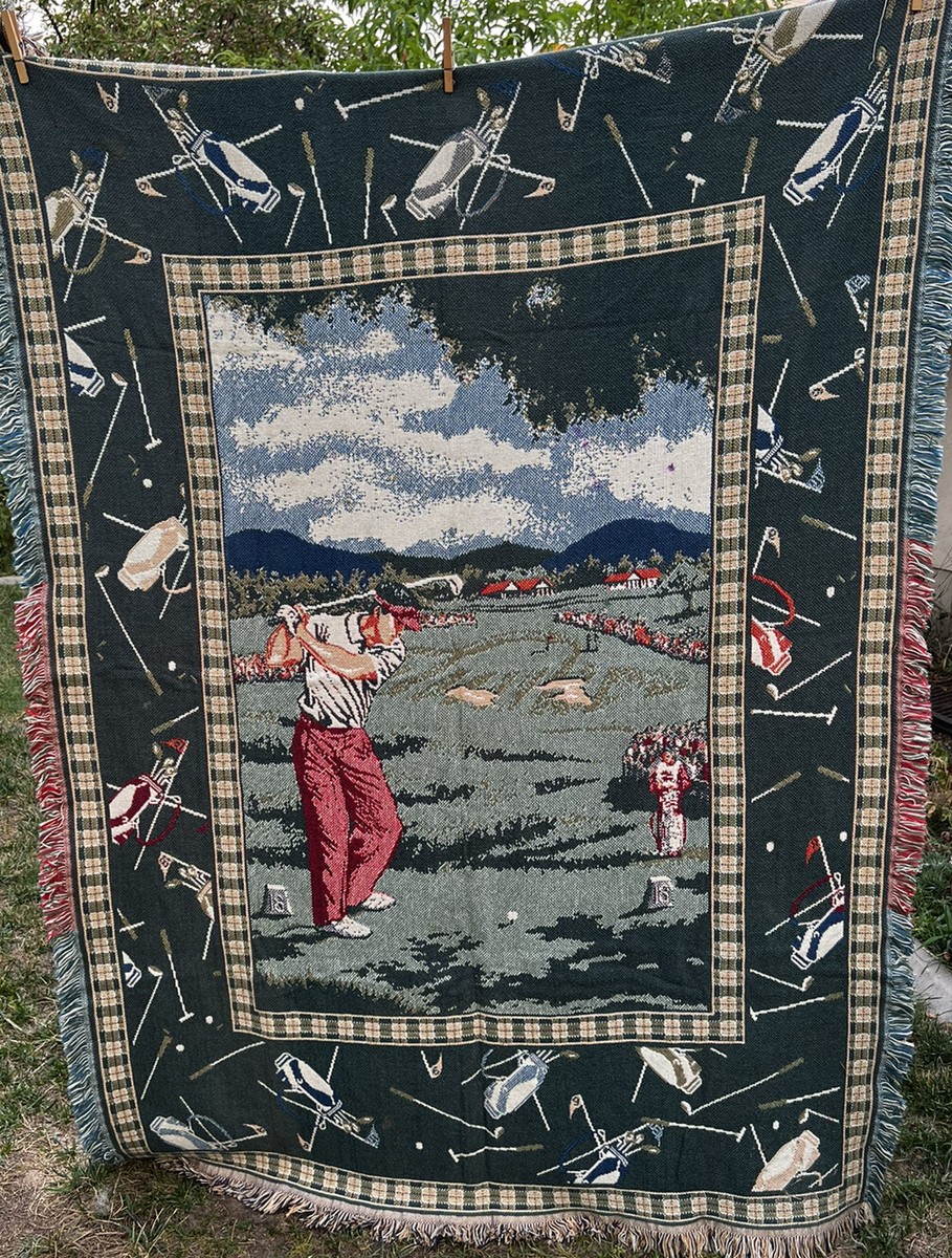 Goodwin Weavers vintage ブランケット ラグ USA製 Vintage Goodwin Weavers Golf Tapestry Throw Blanket Made in
