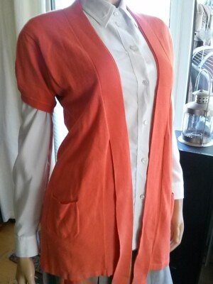 Long cardigan by Comma-size 42-orange short sleeve-viscose/polyamide/elastane