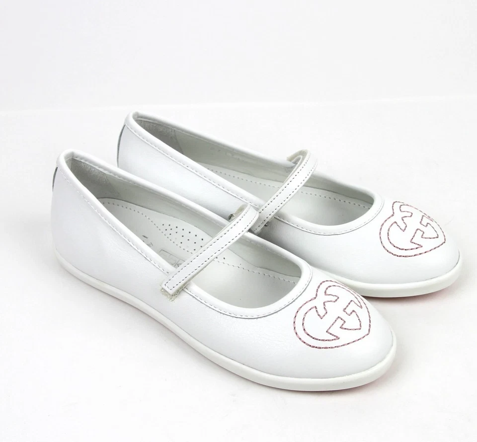 Nuevo Auténtico Gucci Niños Cuero Ballet Plano con Enclavamiento G,24/US 8, 271304 Foto 3 de 4
