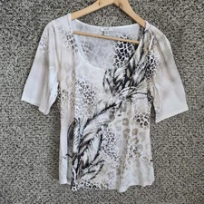 Cache Top Womens Large White Black Scoop Neck Short Sleeve Tee Casual Ladies