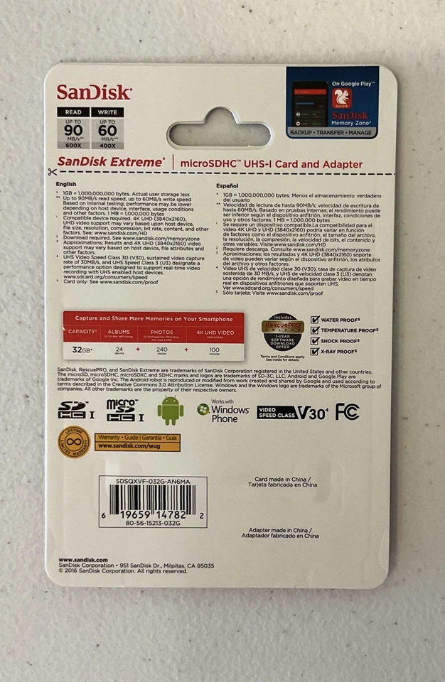 SanDisk Extreme 32 GB microSDHC UHS-I V30 A1 Memory Card – 100 MB/s - Image 2 of 2