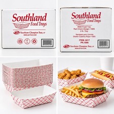 Southland #200 Food Trays Red Check SBS 2 lb Disposable Paper Food Boats 1000 Ct