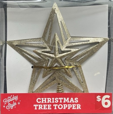 Gold Star Metal Sparkle Christmas Tree Topper 8 Inch