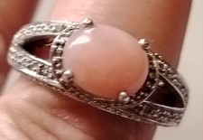 Lovely Signed Sterling Silver 925  Karis Natural Pink Opal And Diamond Ring Sz S