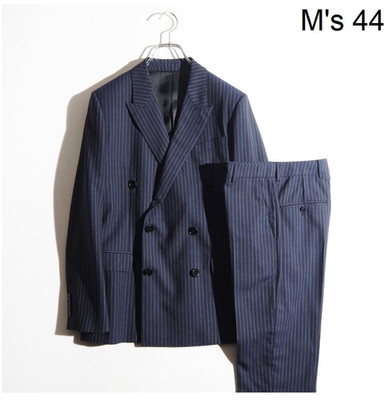CELINE Hedi Slimane 22SS Suit Double Breasted Navy Wool Stripe US