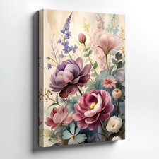 Wall Art Floral Watercolor Pink Purple Peony Blossom Botanical Home Rustic Decor