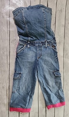 VTG Y2K Baby Phat Embroidered Denim Jumpsuit Capri Strapless Size
