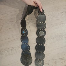 Black Western Concho Disc Belt Bronze Turquoise Boho Cowgirl Waist Belt
