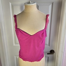 Victoria  s Secret Pink Cropped Cami Top Lace Back Size L Camisole Lingerie