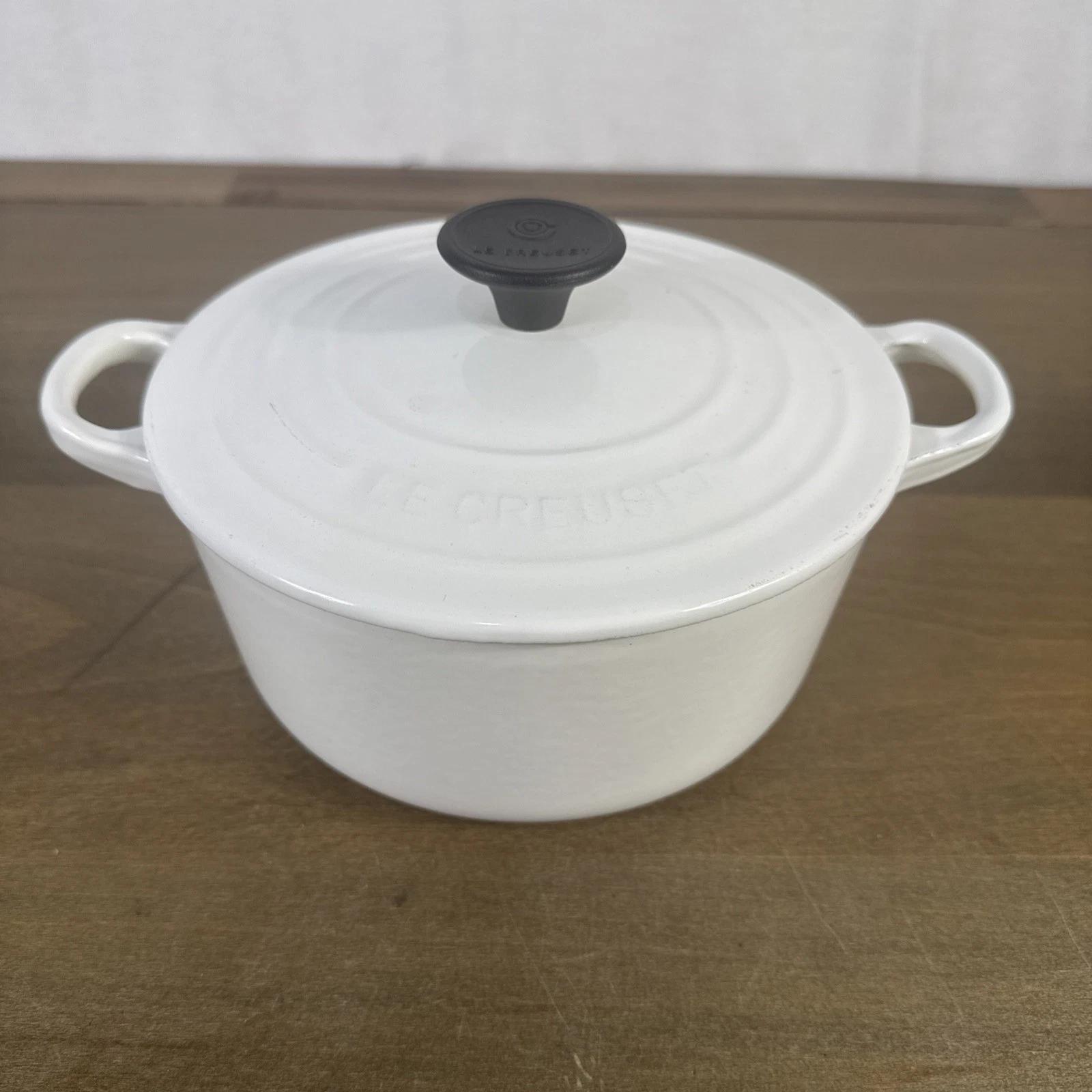 Le Creuset Round #18 2qt Enameled Cast Iron Dutch Oven W/ Lid White 7”x3.5”