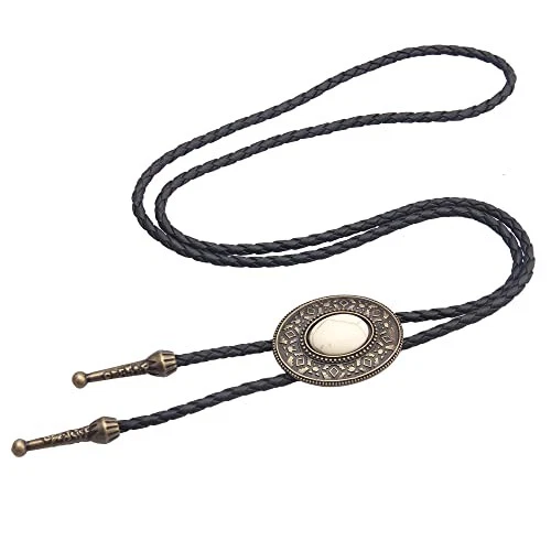 Галстук-боло из бирюзового камня с кожаной веревкой вестерн Jbl014 - белый агат - золото - Изображение 4 из 4