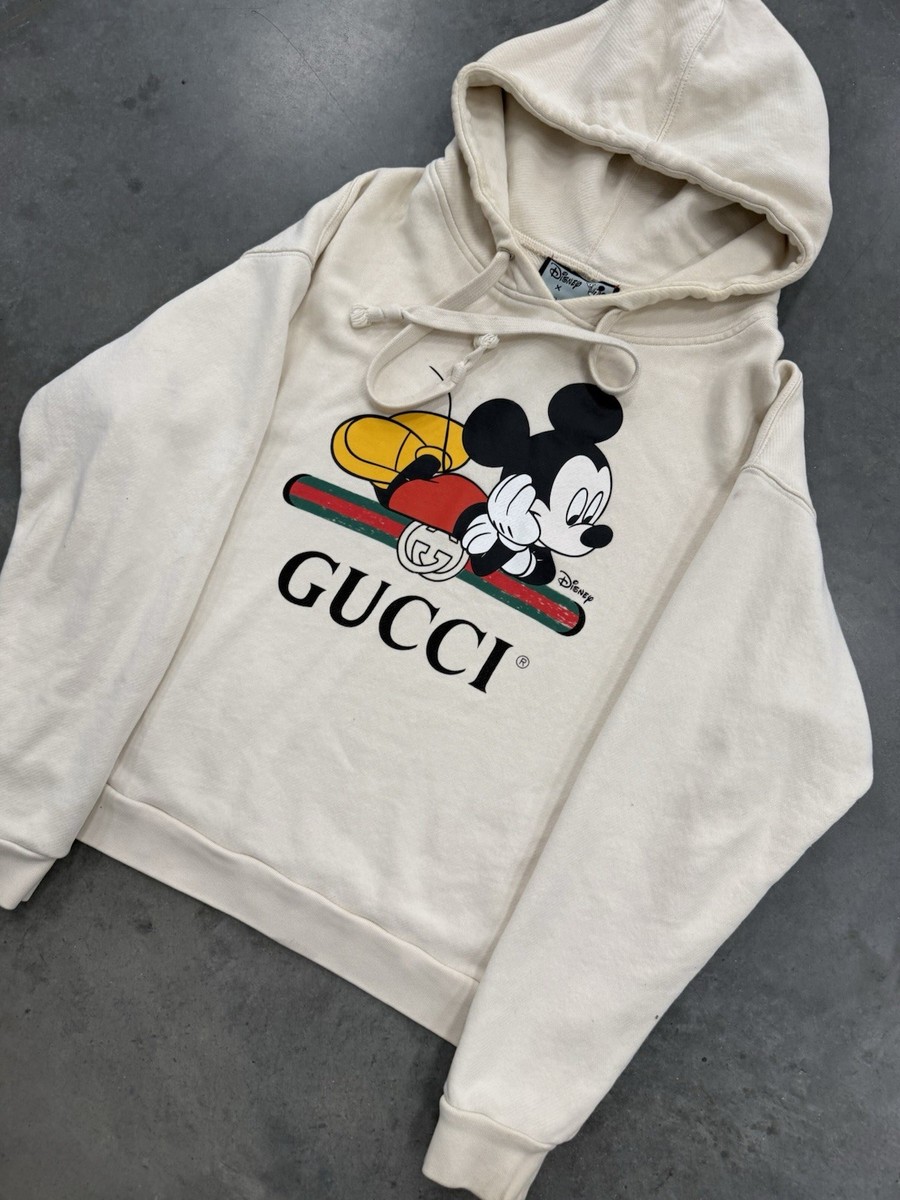 Disney Gucci Size Medium Ivory Hoodie Sweatshirt Mickey Mouse Made