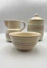 3pc Vintage McCoy Pink Blue Stripe Pottery Canister Pitcher Bowl Farmhouse