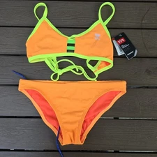 TYR Womens Durafast Neon/orange Tieback Workout Bikini Sz S NEW Sample