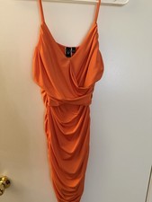 Windsor Orange Ruched Bodycon Sleeveless Strappy Long Dress V-Neck Size S