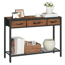 Console Table with 3 Fabric Drawers, Industrial Entryway Table with Storage, ...