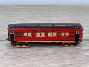 Vintage Cracker Jack Lone Eagle Flyer Passenger Coach Train Car Tin Toy Red Rare