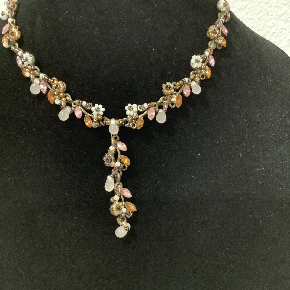 "Collar colgante vintage Cookie Lee rosa con cuentas ojo de gato rosa estrás 24""" Foto 2 de 4