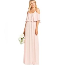Show Me Your Mumu Caitlin Ruffle Maxi Dress Bridesmaid Dusty Blush Large NWT