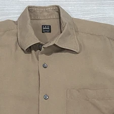 Vintage Ike Behar New York Mens M Tan Silk Cashmere Button Up Long Sleeve Shirt