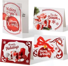 24PCS Christmas Holiday Cards Set of 4 Diverse Red Festive Designs with Envelope