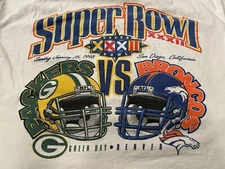 Vintage PowerPro Superbowl XXXII T-Shirt White Mens Size XL Packers Broncos