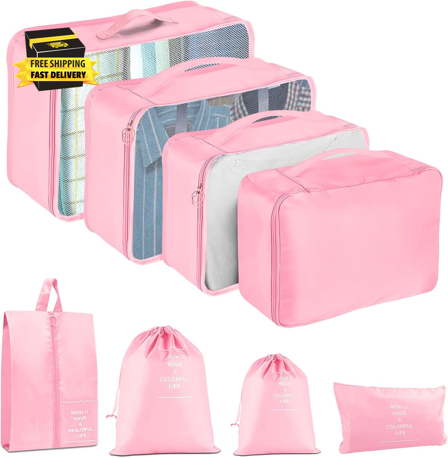 8-Piece Compression Packing Cubes for Suitcases and Carry-On Luggage