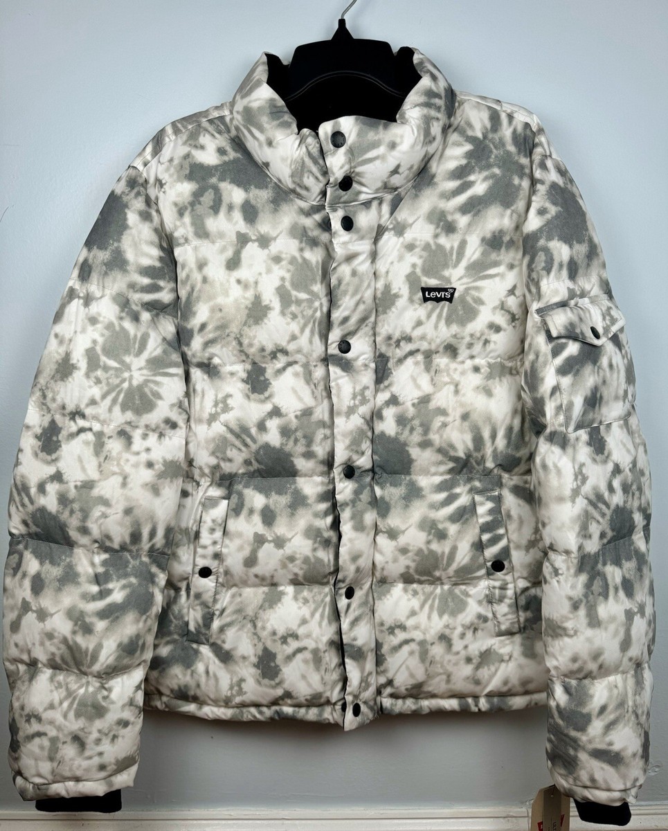 Levi's Grey/White Tie Dye Ultra Soft Puffer Jacket Mens Size