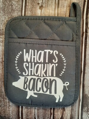 Pot Holder Kitchen Heat Resistant Pocket Oven Mitt What's Shakin Bacon Pig New