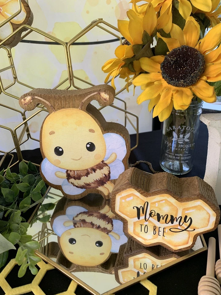 Juego de 6 centros de mesa de madera hechos a mano Sweet as Can Bee Baby Shower  Foto 3 de 4