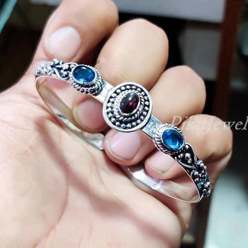 Bracelet Manchette En Argent 925 Et Pierre Septarienne – Fait Main – Réglable