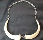 Vintage STERLING Cap on Boar’s Teeth Tusks Victorian Necklace