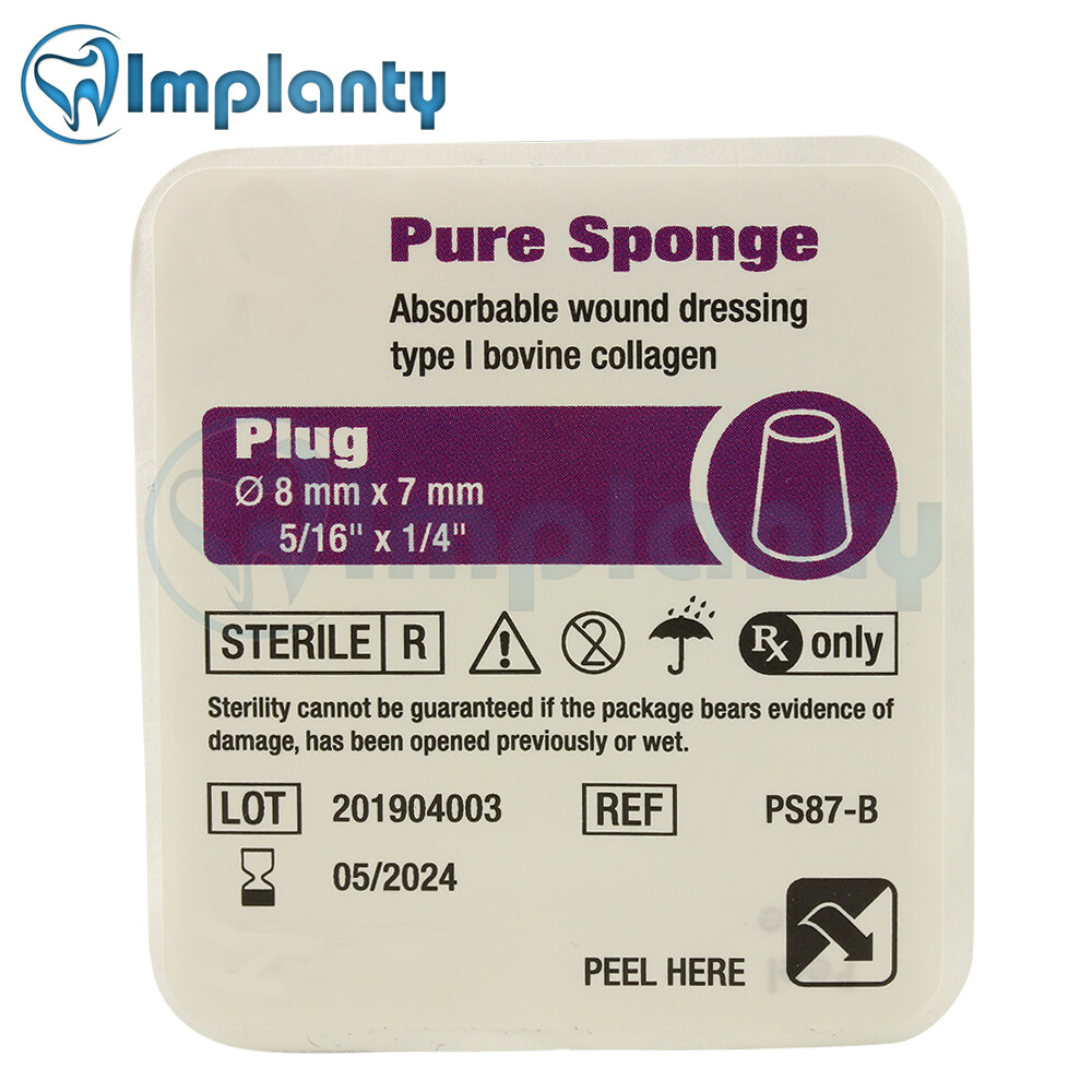 Pure Sponge Collagen Plug Resorbable Oral Application Dental Sterile