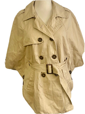 TULLE M Khaki Beige Twill Cape Jacket Belt Double Breasted