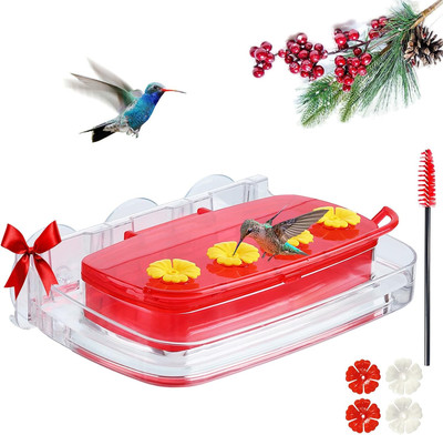 Window Hummingbird Feeder, Plastic Humming Bird Feeder with 3 Strong Suction Cup