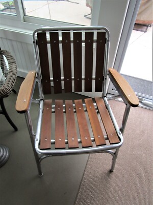 Vintage Red wood Cedar Slat and Aluminum Lawn Chair rare slats NOT  slats