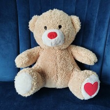 Tesco Teddy Bear Plush Soft Toy Beige Red Heart