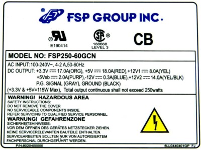 Alimentation PC FSP250-60GCN 250W ATX 20 Broches - Occasion