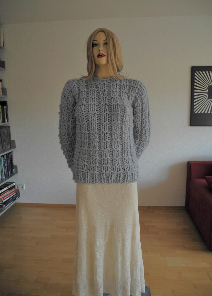 Herren Woll Pullover Hellblau dicke große Maschen Gr. S - Bild 2 von 4