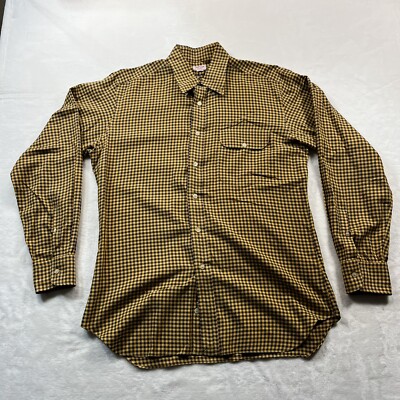Vintage Hamilton Shirt Co Shirt Men's Large Yellow/Brown Check Long Sleeve 