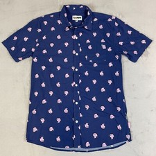 Tipsy Elves Shirt Mens XL Golf Button Up Blue Pink Pool Flamingos All Over Print