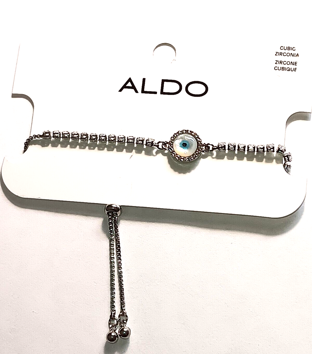 Aldo Adjustable Cubic Zirconia Bracelet Bolo Bracelet Slider Silver Tone