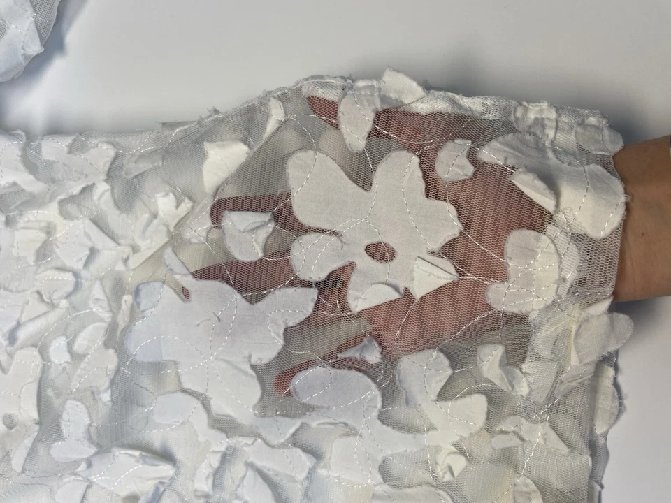 Top Mirasol Blanco Encaje Aplique Flor Abotonada Bordado Fairycore Elegante XL Foto 2 de 4