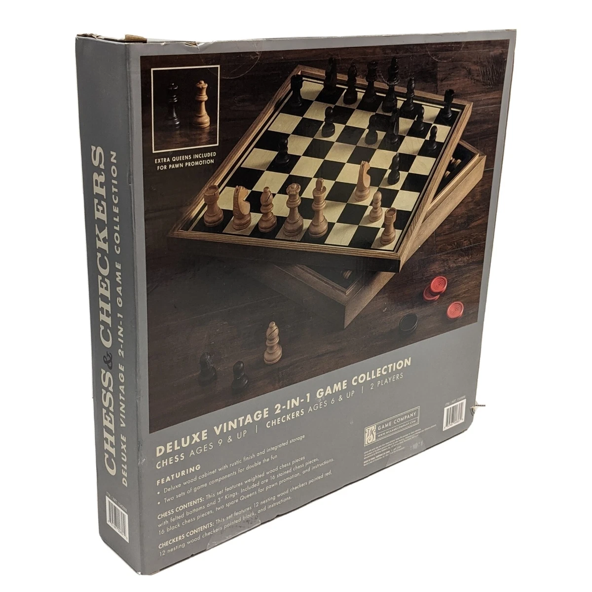 Deluxe Vintage Wood Chess and Checkers Game Set