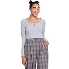 Wild Fable Women's Long Sleeve Round Neck Cozy Henley T-Shirt - Gray, Medium 