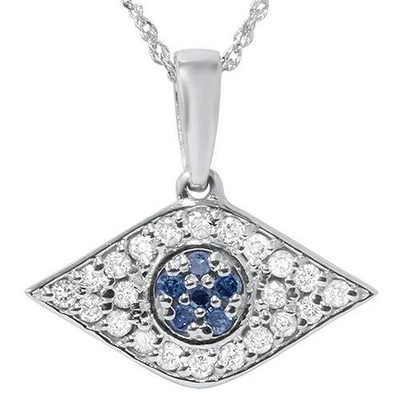 1/4ct Behandelt Blau & Weiß Diamant Böser Blick Anhänger 14K Weißgold mit 18 Zoll Kette
