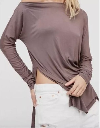 Free People Top Womens Medium Brown Luna Long Sleeve Slit Tunic Slouchy Boho - 第 4/8 張圖片