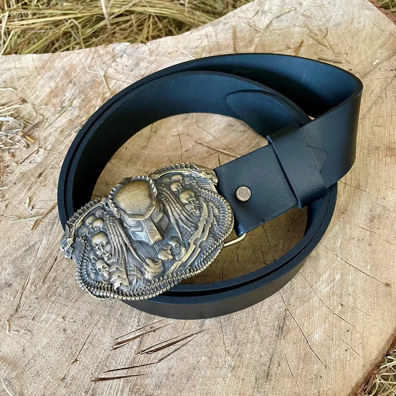 Leather Belt with Brass Buckle 